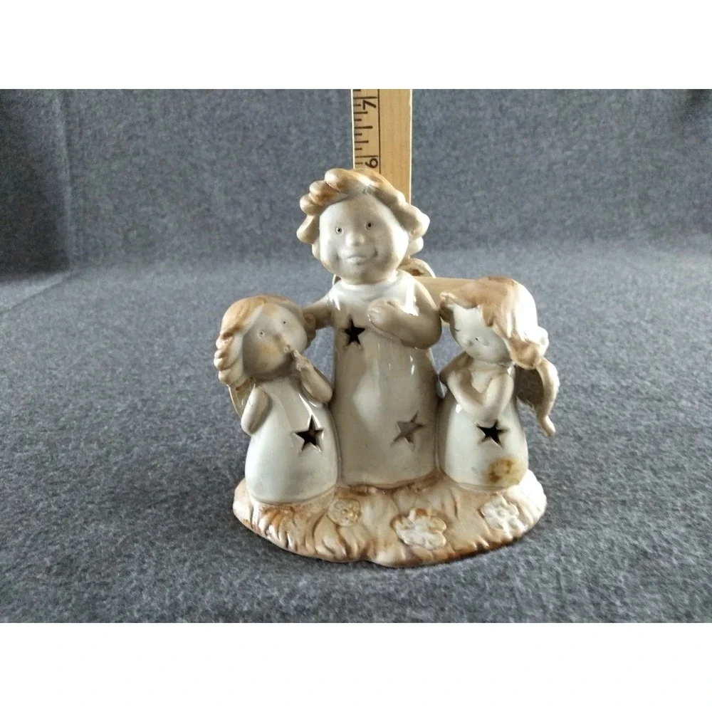 Angel Trio Ceramic Candle Holder Glazed Star‎ Luminary w/ Tealight Christmas NEW